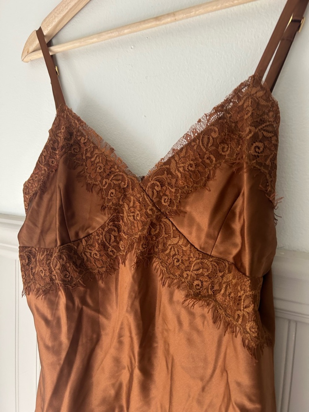 Express Bronze Brown Silk with Lace Trim Camisole - Picture 2 of 8